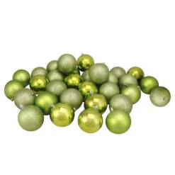 Northlight 32ct Kiwi Green Shatterproof 4-Finish Christmas Ball Ornaments 3.25" (80mm)