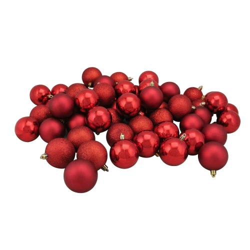 Northlight 60ct Red Shatterproof 4-Finish Christmas Ball Ornaments 2.5" (60mm) - Image 3
