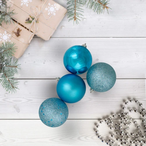 Northlight 60ct Turquoise Blue Shatterproof 4-Finish Christmas Ball Ornaments 2.5" (60mm) - Image 2
