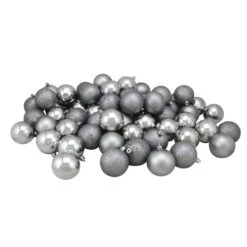 Northlight 60ct Pewter Gray Shatterproof 4-Finish Christmas Ball Ornaments 2.5" (60mm)