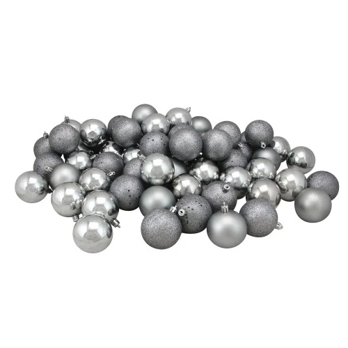 Northlight 60ct Pewter Gray Shatterproof 4-Finish Christmas Ball Ornaments 2.5" (60mm)