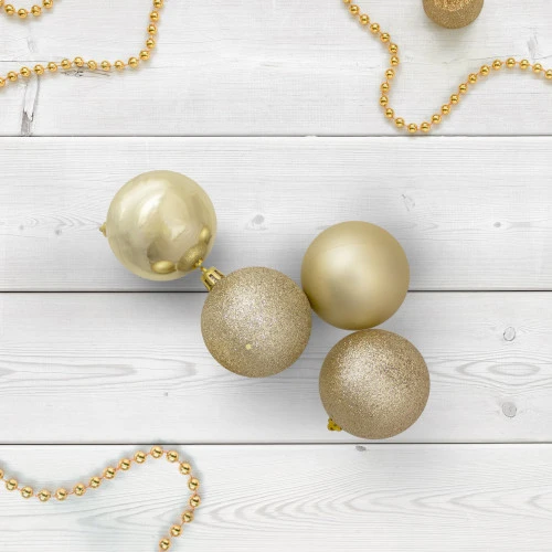 Northlight 32ct Champagne Gold Shatterproof 4-Finish Christmas Ball Ornaments 3.25" (80mm) - Image 2