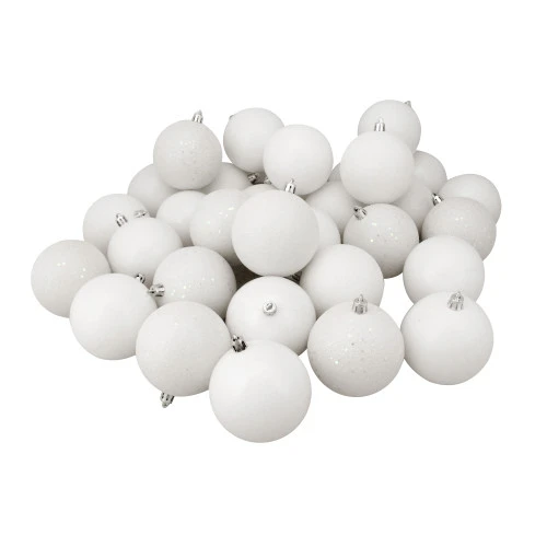 Northlight 60ct Winter White Shatterproof 4-Finish Christmas Ball Ornaments 2.5" (60mm)