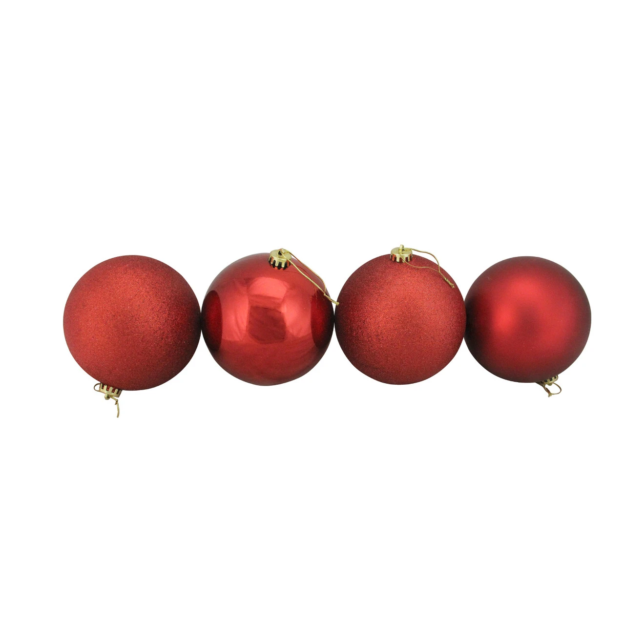 Northlight 4ct Red Shatterproof 4-Finish Christmas Ball Ornaments 6" (150mm)