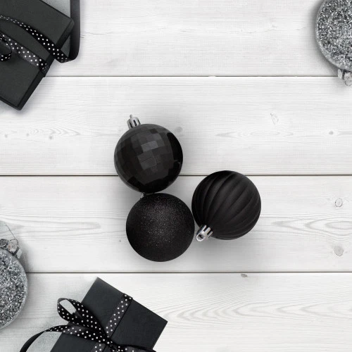 Northlight 100ct Jet Black Shatterproof 3-Finish Christmas Ball Ornaments 2.5" (60mm) - Image 2