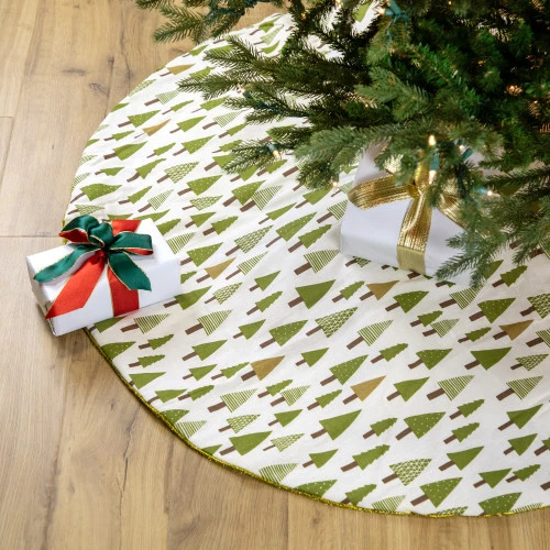Northlight 48" Cream White And Green Forest Christmas Tree Skirt - Image 3