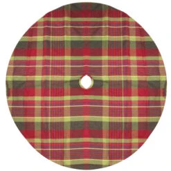 Northlight 48" Red And Green Plaid Rustic Woodland Christmas Tree Skirt With Green Trim