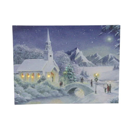 Northlight LED Fiber Optic Lighted Snow Covered Church Christmas Wall Art 15.75" X 12"