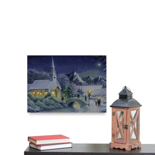 Northlight LED Fiber Optic Lighted Snow Covered Church Christmas Wall Art 15.75" X 12" - Image 5