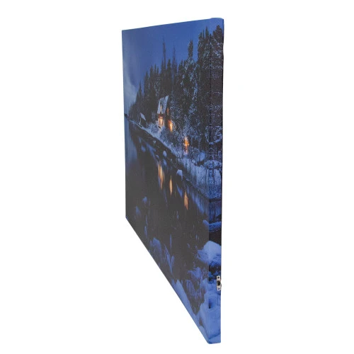 Northlight 23.75" LED Lighted Rustic Lodge Cabin On The Lake Canvas Wall Art - Image 2