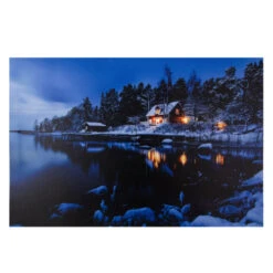 Northlight 23.75" LED Lighted Rustic Lodge Cabin On The Lake Canvas Wall Art