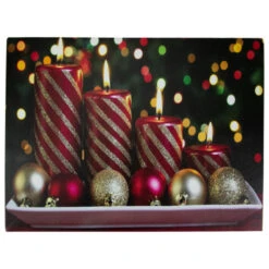 Northlight LED Lighted Red And Gold Christmas Candles Display Canvas Wall Art 11.75" X 15.75"