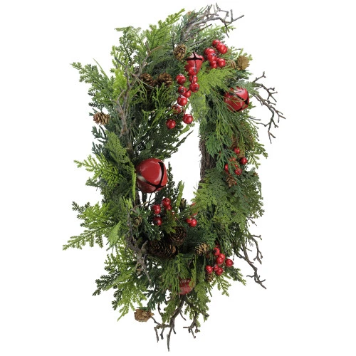 Northlight 24" Rustic Red Jingle Bell, Berry And Pine Cone Artificial Christmas Wreath - Image 2