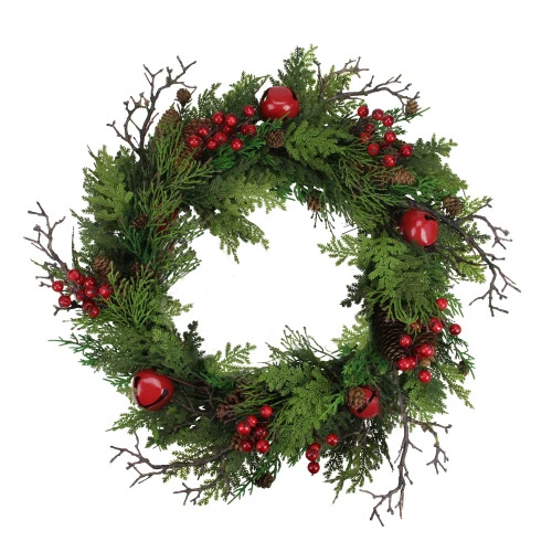 Northlight 24" Rustic Red Jingle Bell, Berry And Pine Cone Artificial Christmas Wreath