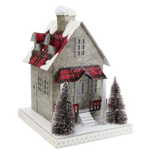 Northlight 10" Brown And Red Battery Operated LED Tartan House Christmas Decor - Image 3