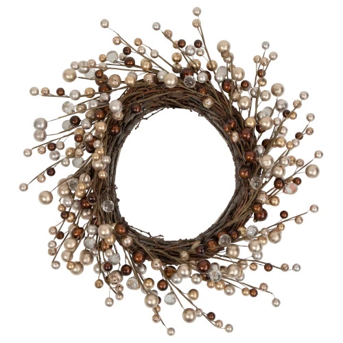 Northlight Burgundy And Silver Ball Christmas Ornament Twig Wreath, 20-Inch, Unlit