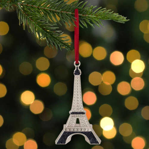 Northlight 3.5" Silver And Blue Eiffel Tower Christmas Ornament Plated With Crystal Accents - Image 2