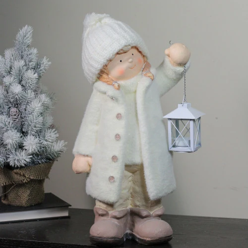 Northlight 17.25" Winter Girl In White Holding A Tealight Lantern Christmas Tabletop Figurine - Image 3