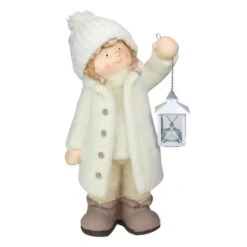 Northlight 17.25" Winter Girl In White Holding A Tealight Lantern Christmas Tabletop Figurine
