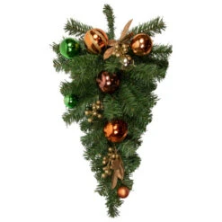 Northlight 30" Green Foliage And Ornaments Artificial Christmas Teardrop Swag, Unlit