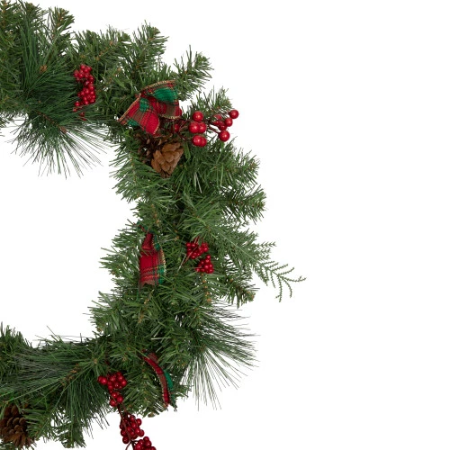 Northlight Pine Cones And Berries Artificial Christmas Wreath With Ribbon, 24-Inch, Unlit - Image 4
