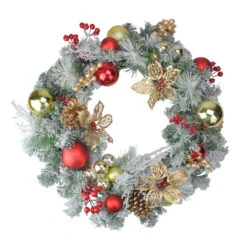 Northlight Red And Gold Ornaments With Berries Artificial Christmas Wreath - 24-Inch, Unlit