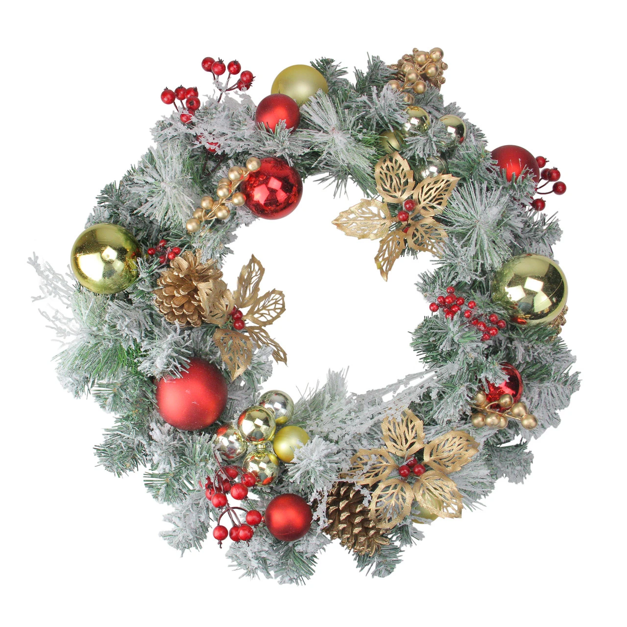 Northlight Red And Gold Ornaments With Berries Artificial Christmas Wreath - 24-Inch, Unlit
