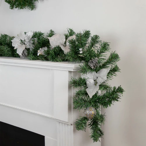 Northlight 6' X 9" Silver Poinsettia And Pinecone Artificial Christmas Garland, Unlit - Image 2