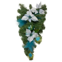 Northlight 22" Peacock Feather And Poinsettia Artificial Christmas Teardrop Swag, Unlit