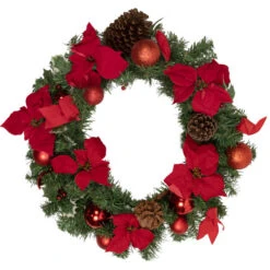 Northlight Poinsettia With Pinecone And Ball Artificial Christmas Wreath, 24-Inch, Unlit