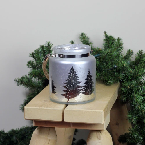 Northlight 6" Gray And Silver Tree Silhouette Christmas Pillar Candle Holder - Image 3