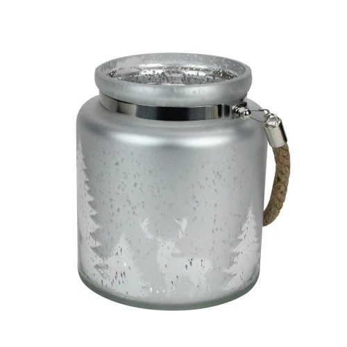 Northlight 6" Gray And Silver Tree Silhouette Christmas Pillar Candle Holder