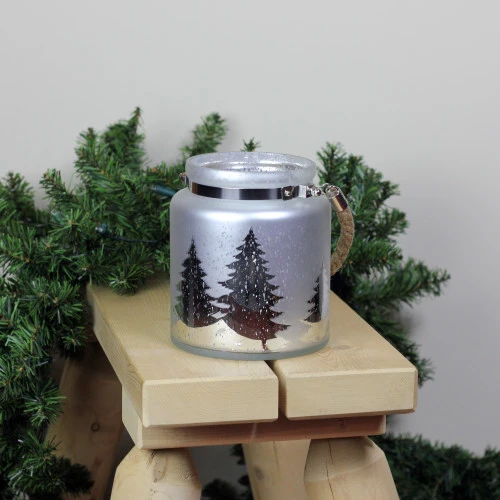 Northlight 6" Gray And Silver Tree Silhouette Christmas Pillar Candle Holder - Image 2