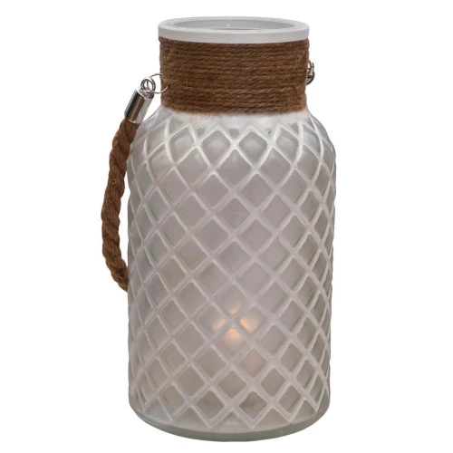 Northlight 10" White And Brown Diamond Texture Glass Pillar Candle Holder Lantern - Image 2