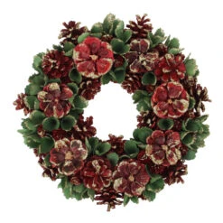 Northlight Red And Green Floral And Pine Cone Wooden Christmas Wreath - 13.5-Inch, Unlit
