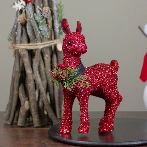 Northlight 10.25" Red And Black Embellished Standing Reindeer With Buffalo Plaid Ears - Image 2