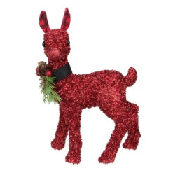 Northlight 10.25" Red And Black Embellished Standing Reindeer With Buffalo Plaid Ears