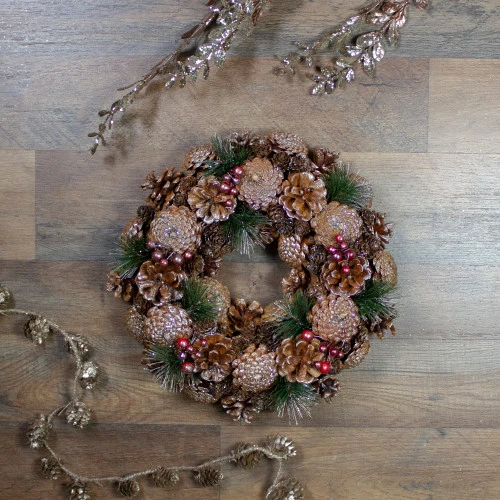 Northlight 12" Pine Cone And Berries Glitter Artificial Christmas Wreath - Unlit - Image 2