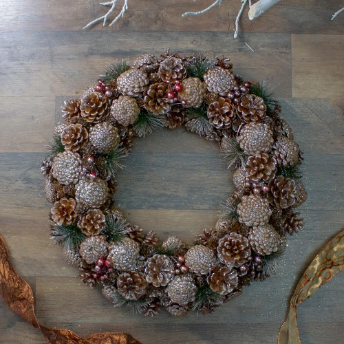 Northlight Glittered Pine Cones And Berries Artificial Christmas Wreath - 19-Inch, Unlit - Image 3