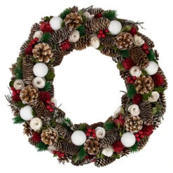 Northlight Frosted Pine Cone And Wooden Rose Artificial Christmas Wreath, 19-Inch, Unlit