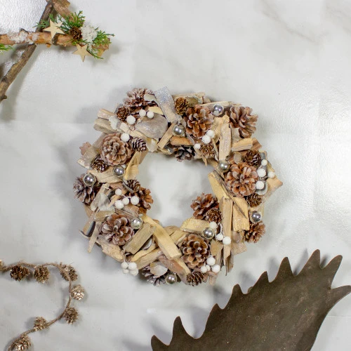 Northlight White Driftwood And Pine Cone Artificial Christmas Wreath - 13-Inch Unlit - Image 2