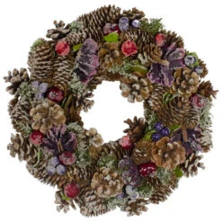 Northlight Iced Pine Cone And Berries With Botanicals Artificial Christmas Wreath, 13-Inch, Unlit