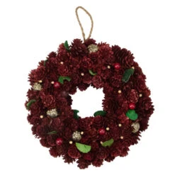 Northlight Red And Gold Pine Cone And Ornament Artificial Christmas Wreath, 9.5-Inch, Unlit