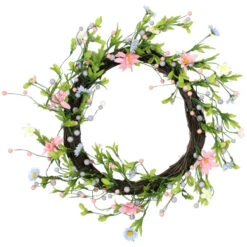 Northlight Daisy Twig Artificial Floral Wreath, Green And Pink 15-Inch