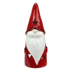 Northlight 8.25 Red Ceramic Christmas Star Gnome Tealight Candle Holder