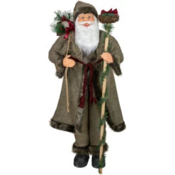 Northlight 48" Olive Green Santa Claus With Gift Bag Standing Christmas Figure