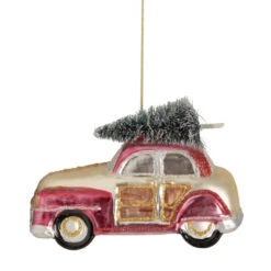 Northlight 5" Red And Gold Glitter Car With Christmas Tree Glass Ornament