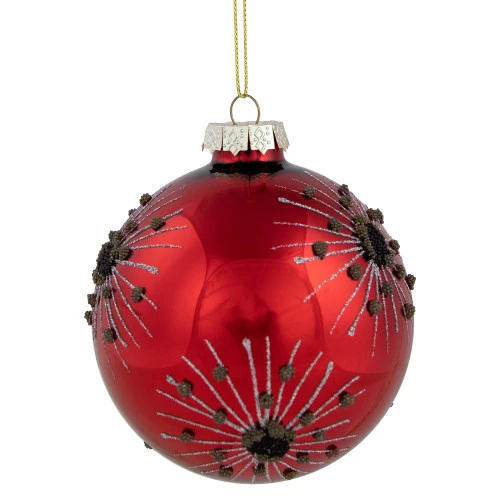Northlight 3.5" Red And Brown Beaded Bursting Snowflake Glass Christmas Ball Ornament - Image 3