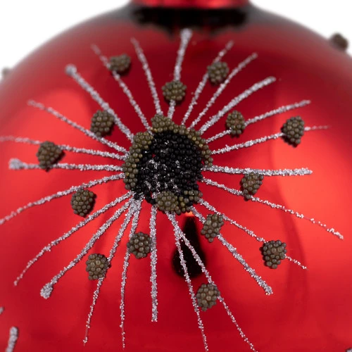 Northlight 3.5" Red And Brown Beaded Bursting Snowflake Glass Christmas Ball Ornament - Image 4