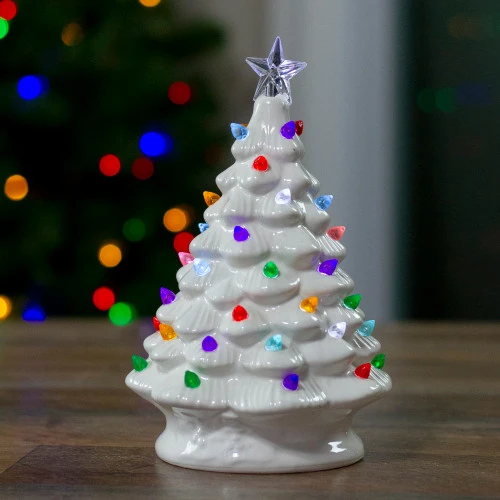Northlight 8" LED Lighted White Ceramic Christmas Tree With Pastel Lights Table Top Decoration - Image 4